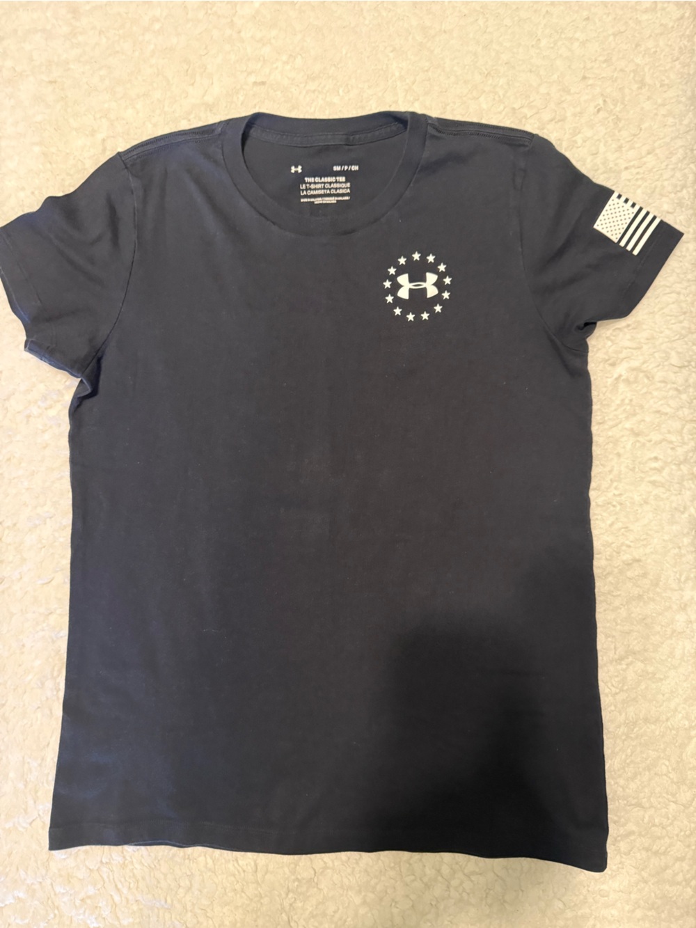 Under Armour Black Short Sleeve Tee with Star Logo and Flag Sleeve W:Sm